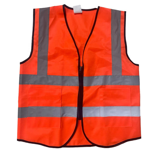 High Visibility Safety Vest, Fluorescent Orange, Reflective Strips, 10 Pack